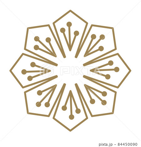 Stylized flower. Radial floral ornament element. Golden line icon 84450090