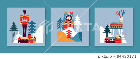 Winter scandinavian animal forest card set 84450171