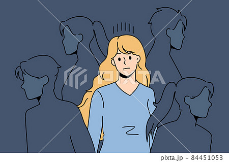 Sad woman feel lonely in crowd Sad woman feel lonely in crowd 84451053
