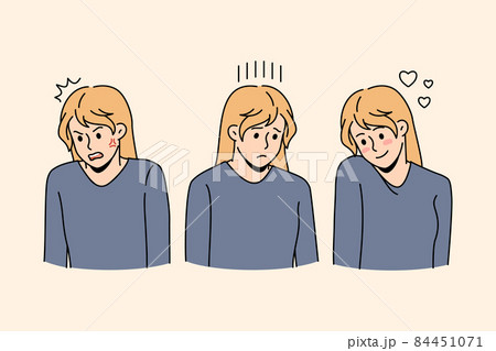 Young woman show different facial emotions Young woman show different facial emotions 84451071