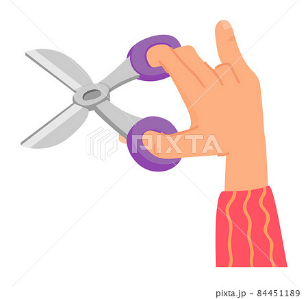 Hand holding open scissors. Cutting icon in cartoon style 84451189