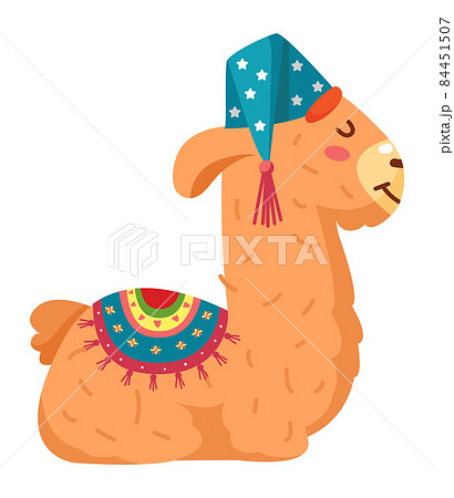 Cartoon llama sleep. Alpaca resting. Cute peruvian animal 84451507