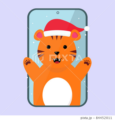A cute cartoon tiger in the smartphone 84452011