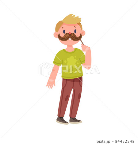 Young Man Character Holding Pole with Moustache as Party Birthday Photo Booth Prop Vector Illustration 84452548