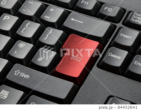 A Black Keyboard With red 2022 Key 84452641