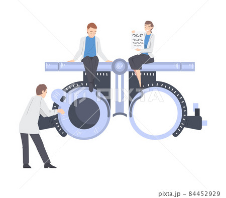 Ophthalmology with Health Care Professional Near Huge Refractometer Engaged in Eye Examination and Sight Test Vector Illustration Ophthalmology with Health Care Professional Near Huge Refractometer Engaged in Eye Examination and Sight Test Vector Illustration 84452929