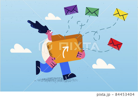 Smiling woman with huge folder shared information  84453404