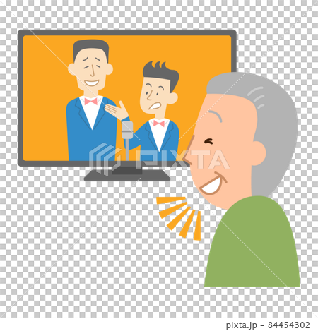 テレビでお笑い番組を見る男性② 84454302