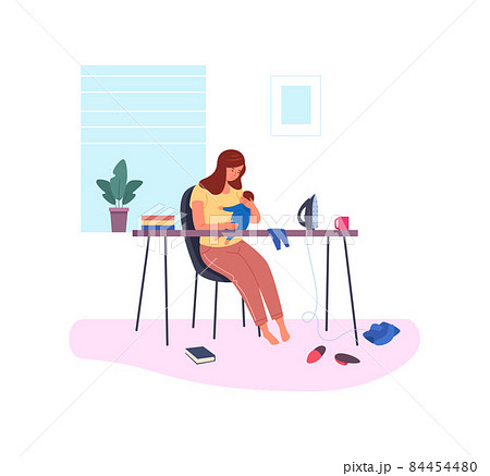Postnatal depression. Postpartum anxiety, difficult parenting, vector illustration Postnatal depression. Postpartum anxiety, difficult parenting, vector illustration 84454480