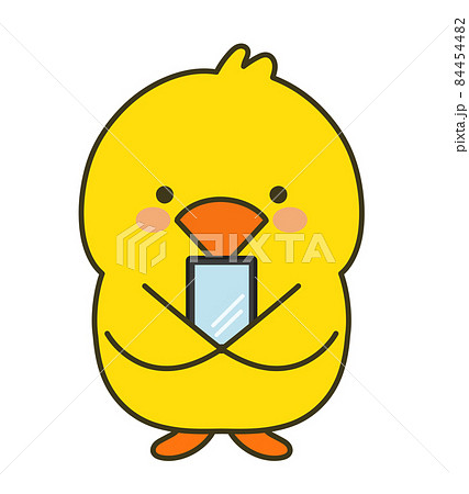 スマートフォンを持つ可愛いトリのイラストのイラスト素材