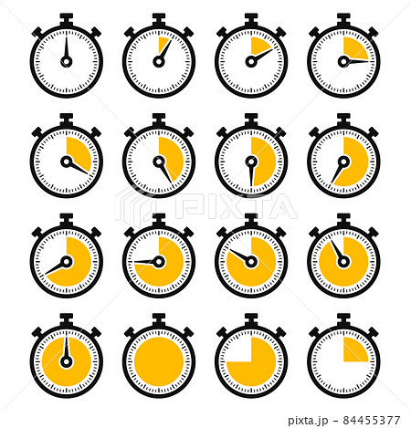 Stopwatch Timer Icons Set on White Background. Vector 84455377