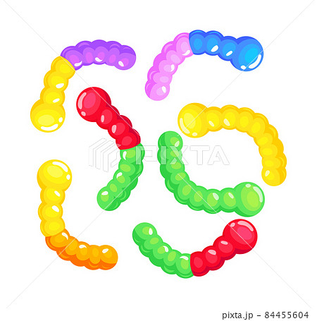 Jelly worms. Set cartoon Gummy candies, marmalade colorful sweets for kids, sugar food, flat icons abstract vector Jelly worms. Set cartoon Gummy candies, marmalade colorful sweets for kids, sugar food, flat icons abstract vector 84455604