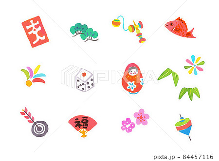 縁起物　年賀状素材　セット　白背景 84457116