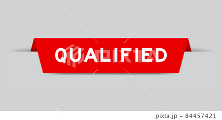 Red color inserted label with word qualified on gray background 84457421