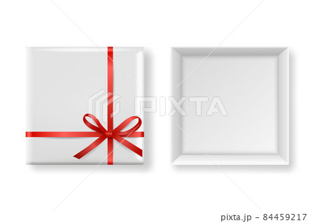 Vector 3d Realistic Closed, Opened Paper White Christmas Gift Box, Red Bow Isolated. New Year, Christmas, Valentine Day or Anniversary Concept. Design Template of Christmas Present Packing. Top View Vector 3d Realistic Closed, Opened Paper White Christmas Gift Box, Red Bow Isolated. New Year, Christmas, Valentine Day or Anniversary Concept. Design Template of Christmas Present Packing. Top View 84459217