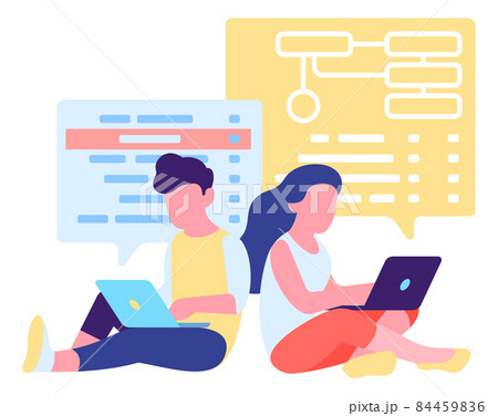 Man and woman coding together. Pair programming concept 84459836