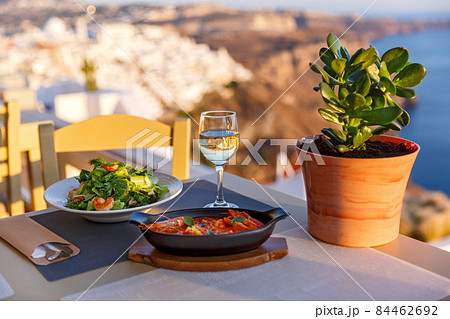 Dinner with seafood and wine 84462692