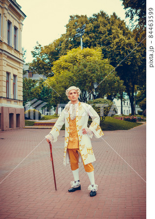 Portrait of a man in a medieval costume. Retro style and historical clothes concepts 84463599