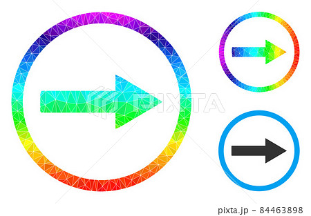 Vector Triangle Filled Right Rounded Arrow Icon with Spectral Colored Gradient 84463898