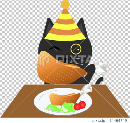 Cat eating roast chicken 84464749
