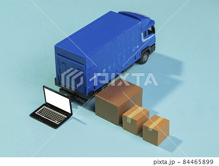high angle delivery truck boxes. High quality photo 84465899