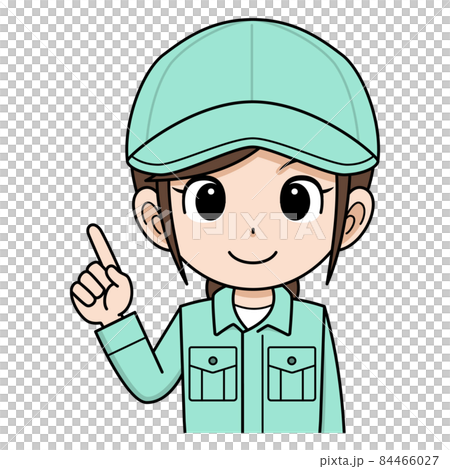 指差しする帽子をかぶった作業員の女性 84466027