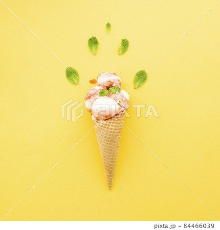 ice cream waffle cone with syrup mint. High quality photo ice cream waffle cone with syrup mint. High quality photo 84466039