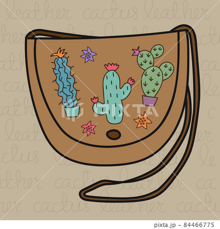 Cactus leather. Hand drawn handbag decorated by Cactus plants on beige background. Eco-Friendly product. 84466775