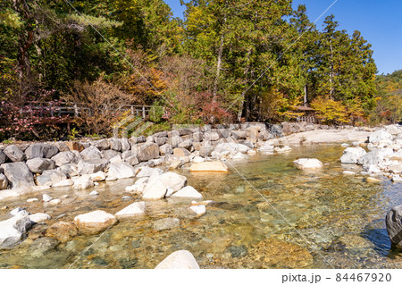 長野県上松町 赤沢自然休養林の中を走り抜ける森林鉄道のオープントロッコの線路と遊歩道 長野県上松町 赤沢自然休養林の中を走り抜ける森林鉄道のオープントロッコの線路と遊歩道 84467920