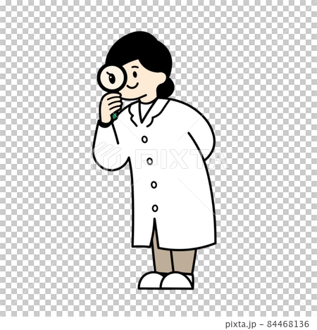 白衣の女性　虫眼鏡で覗く　カラー 84468136