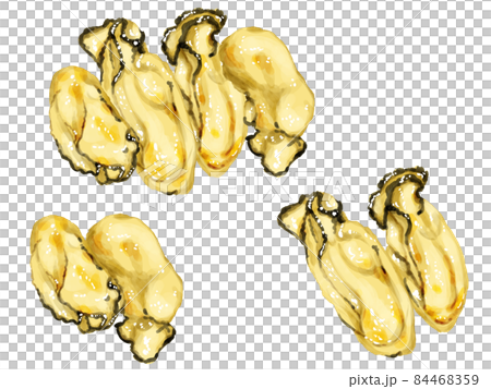 手描き水彩の焼き牡蠣イラストラインセット 84468359