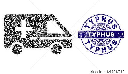 Textured Typhus Badge and Geometric Medical Emergency Car Mosaic 84468712