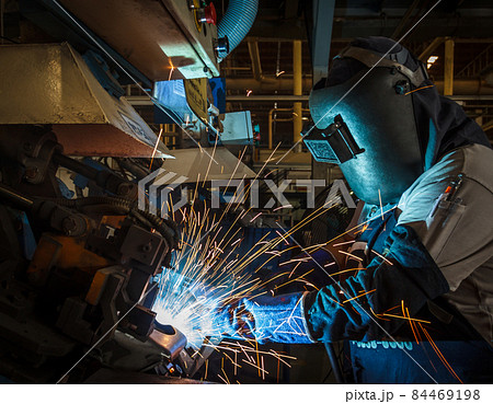 Industrial steel worker speeds motion in factory 84469198