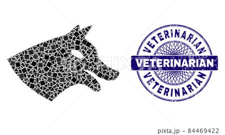 Rubber Veterinarian Badge and Geometric Dog Head Mosaic Rubber Veterinarian Badge and Geometric Dog Head Mosaic 84469422