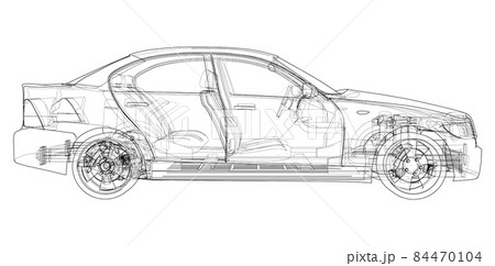 Electric Car With Chassis. 3d illustration 84470104