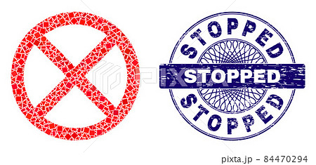 Grunge Stopped Stamp Seal and Geometric Stopped Mosaic 84470294