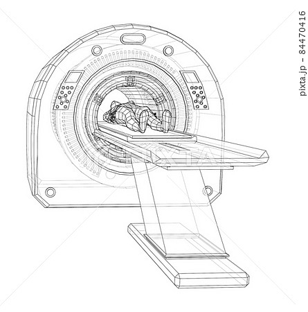 Female Patient Lying on a CT or MRI Scan 84470416