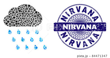 Textured Nirvana Badge and Geometric Rain Cloud Mosaic 84471347