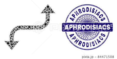 Scratched Aphrodisiacs Badge and Geometric Opposite Curved Arrow Mosaic 84471508
