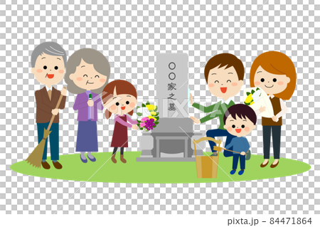 お墓参りに来た3世代家族(秋冬) お墓参りに来た3世代家族(秋冬) 84471864