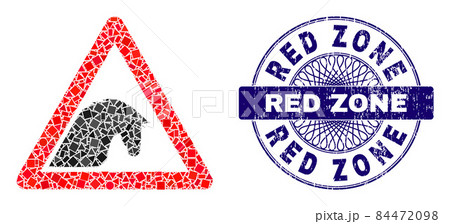 Textured Red Zone Seal and Geometric Horse Warning Mosaic Textured Red Zone Seal and Geometric Horse Warning Mosaic 84472098
