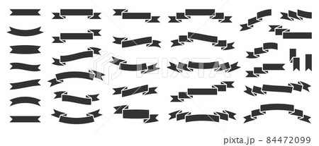 Ribbon banner flag festive attribute black flat set. Sale discount important event. Flexible blank form fill out. Heraldic element signboard invitation shop. Winner presentation icon isolated white Ribbon banner flag festive attribute black flat set. Sale discount important event. Flexible blank form fill out. Heraldic element signboard invitation shop. Winner presentation icon isolated white 84472099