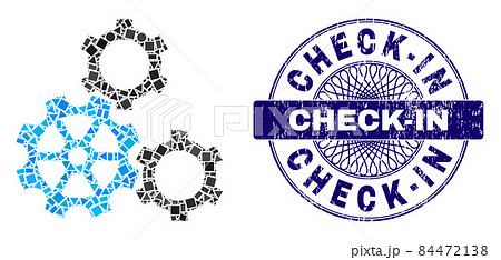 Textured Check-In Stamp Seal and Geometric Gears Mosaic Textured Check-In Stamp Seal and Geometric Gears Mosaic 84472138