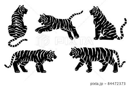 虎の動きのシルエットのイラスト素材　セット 84472373