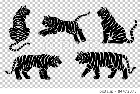 虎の動きのシルエットのイラスト素材　セット 84472373