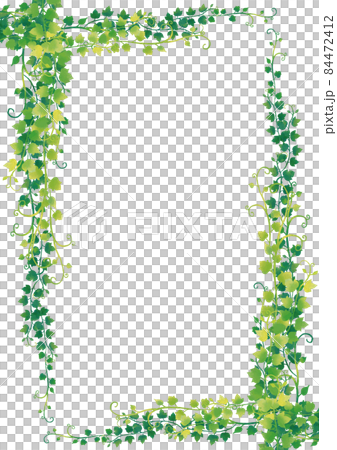 水彩風　緑色＆黄緑 蔦の葉フレーム（囲み)縦 84472412