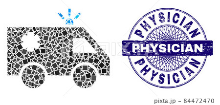 Grunge Physician Badge and Geometric Emergency Car Mosaic 84472470