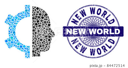 Textured New World Stamp and Geometric Cyborg Gear Mosaic Textured New World Stamp and Geometric Cyborg Gear Mosaic 84472514