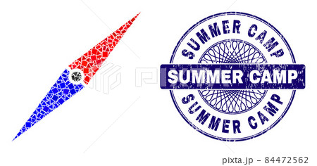 Grunge Summer Camp Stamp Seal and Geometric Compass Arrow Mosaic 84472562