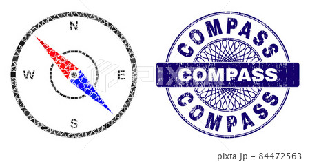 Rubber Compass Stamp Seal and Geometric Compass Mosaic 84472563